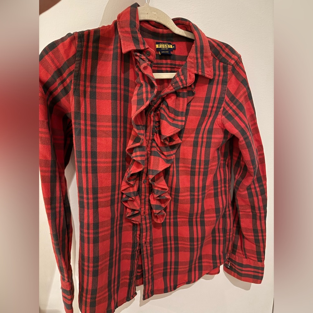 Rugby Ralph Lauren Plaid Flannel Ruffle Shirt, size 6